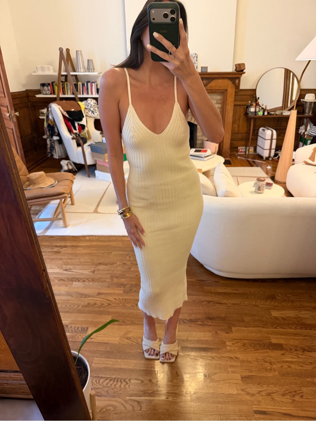 Cream Ribbed Knit Slip Dress With V-Neck - Size 4 Us — image 2 of 6